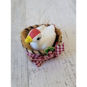 Chicken hen Nest bow plaid ornament Xmas decor mistletoe